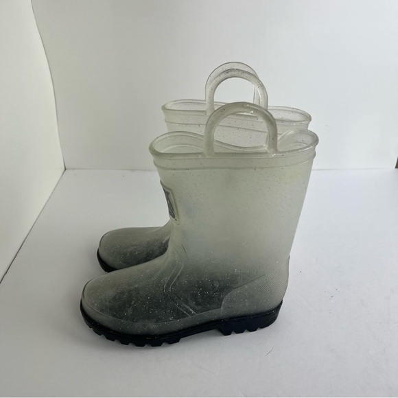 MUK LUKS Kids Clear Rain Boots Silver Glitter Black Sturdy Tread Size 11/12 - Picture 11 of 13